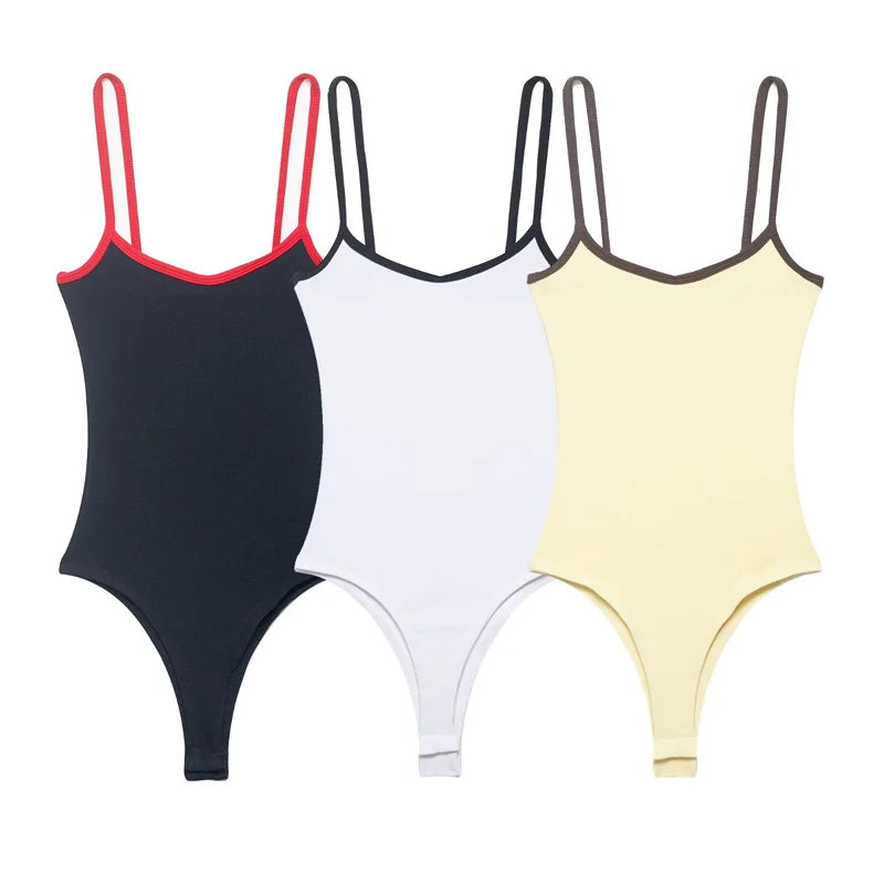 Contrast Trim Strappy Bodysuit
