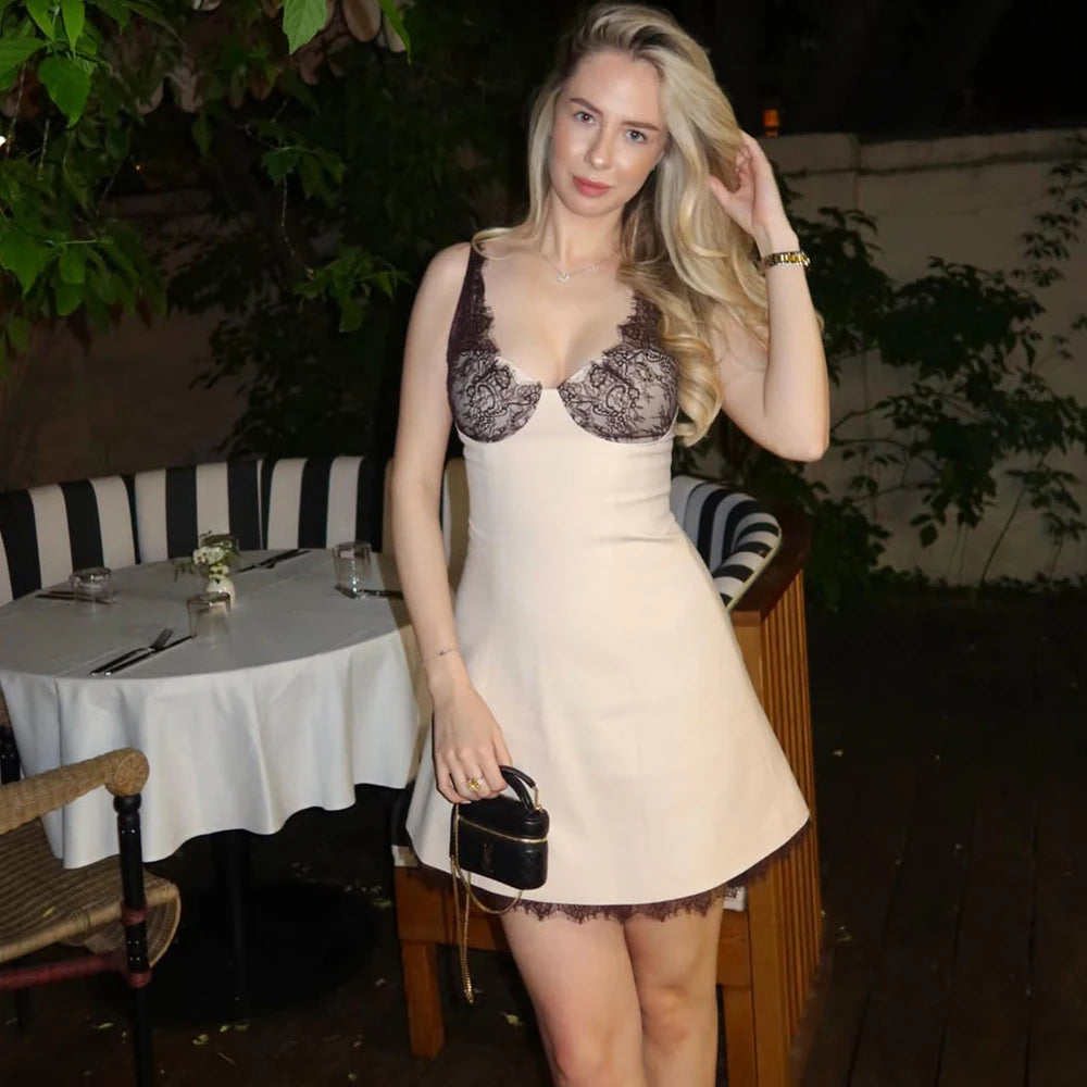 Lace Panel Halter Mini Dress