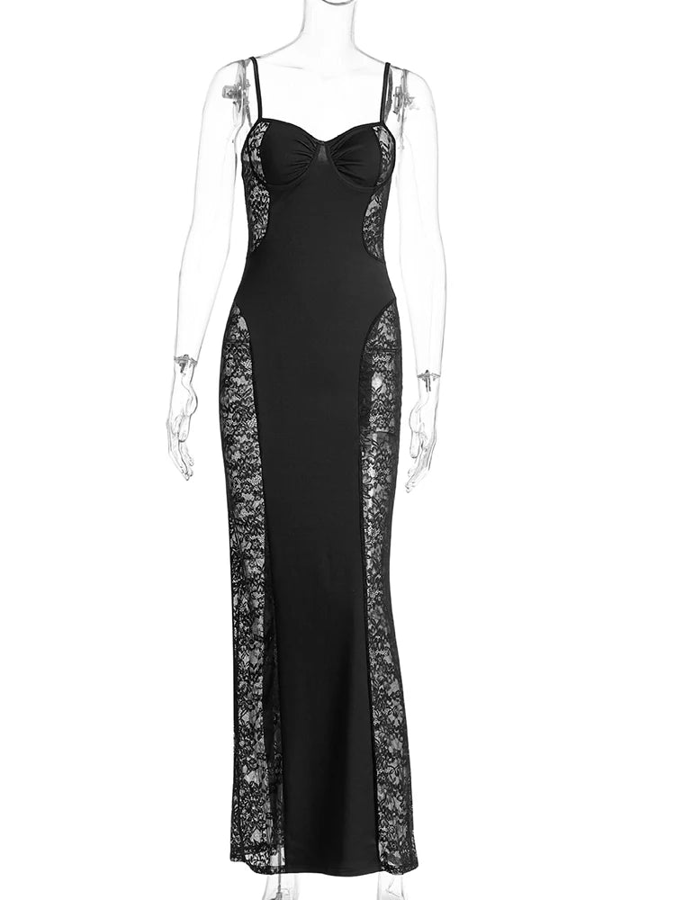 Lace Panel Slip Maxi Dress