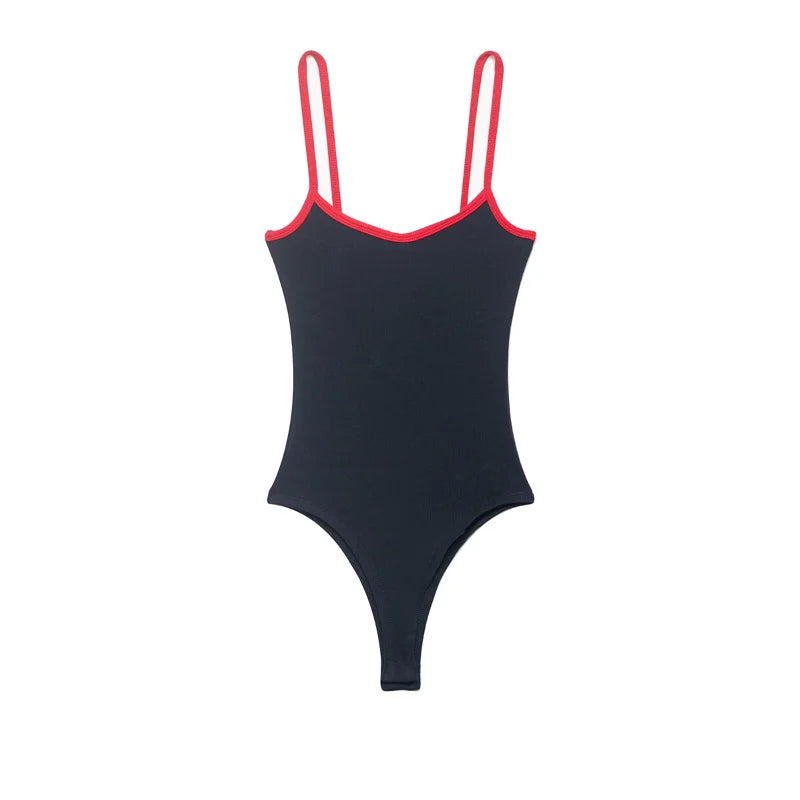Contrast Trim Strappy Bodysuit