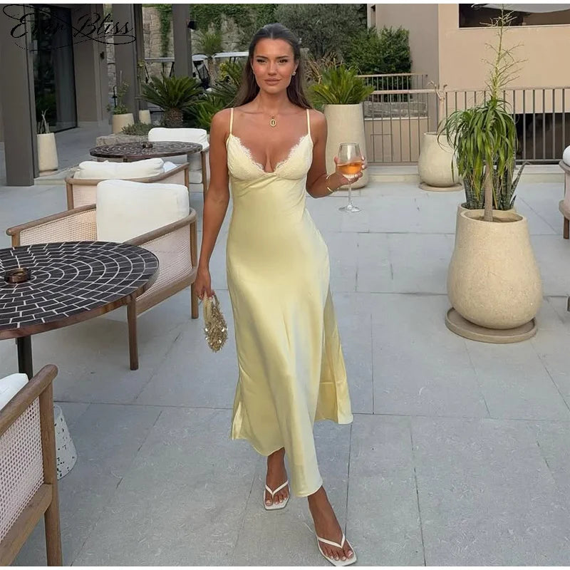 Satin & Lace Backless Slip Dress