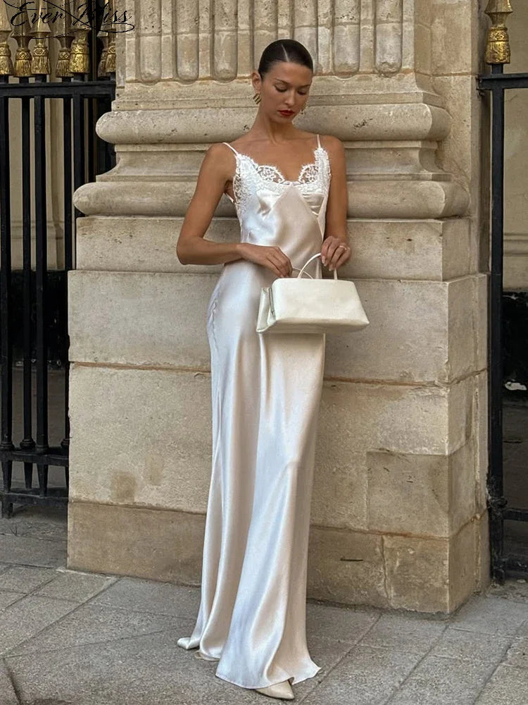 Satin & Lace Backless Slip Dress