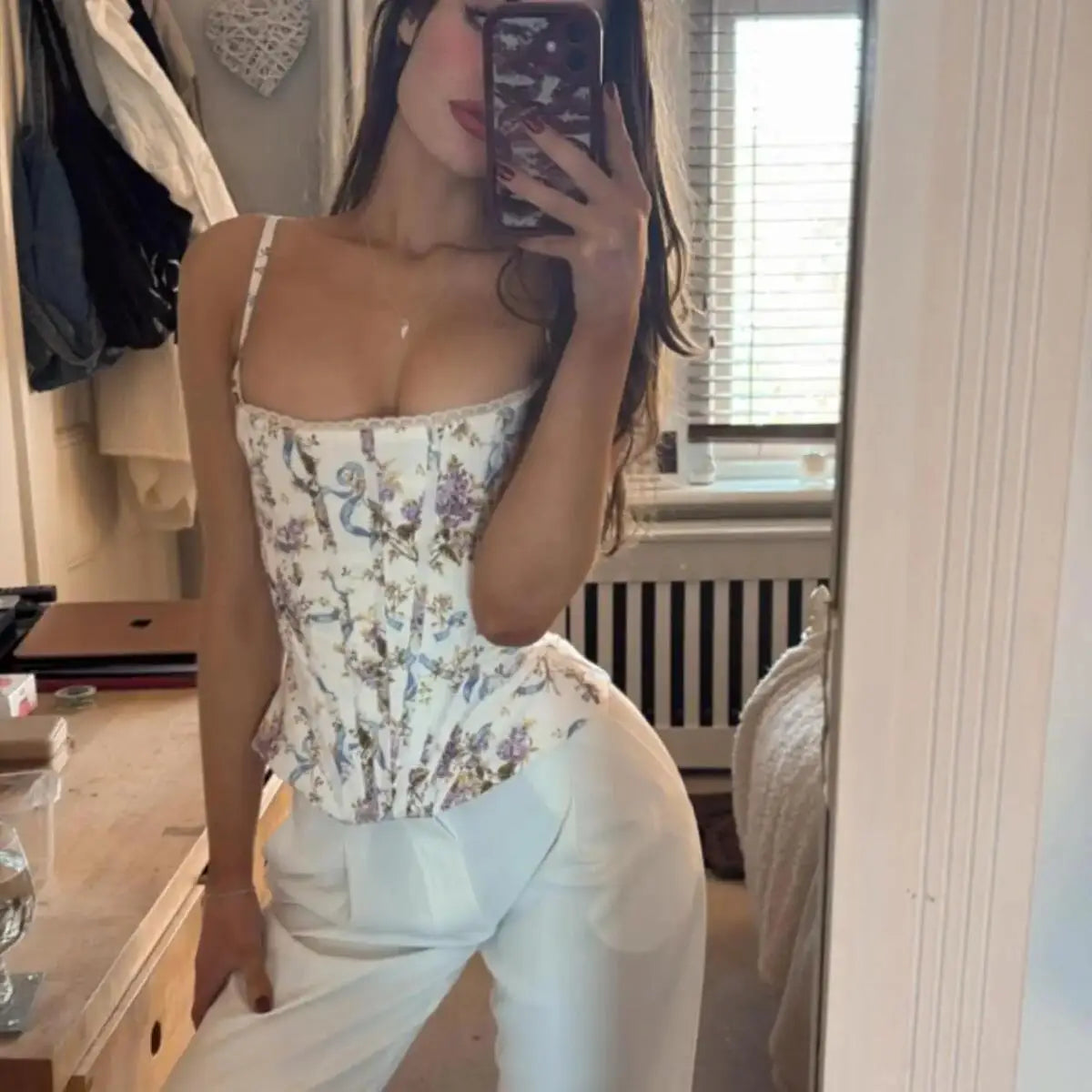 Printed Lace-Up Corset Top