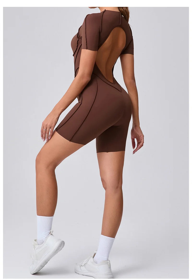 Open Back Short Sleeve Jumpsuit