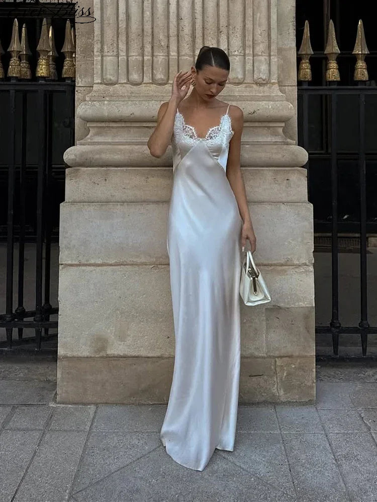 Satin & Lace Backless Slip Dress