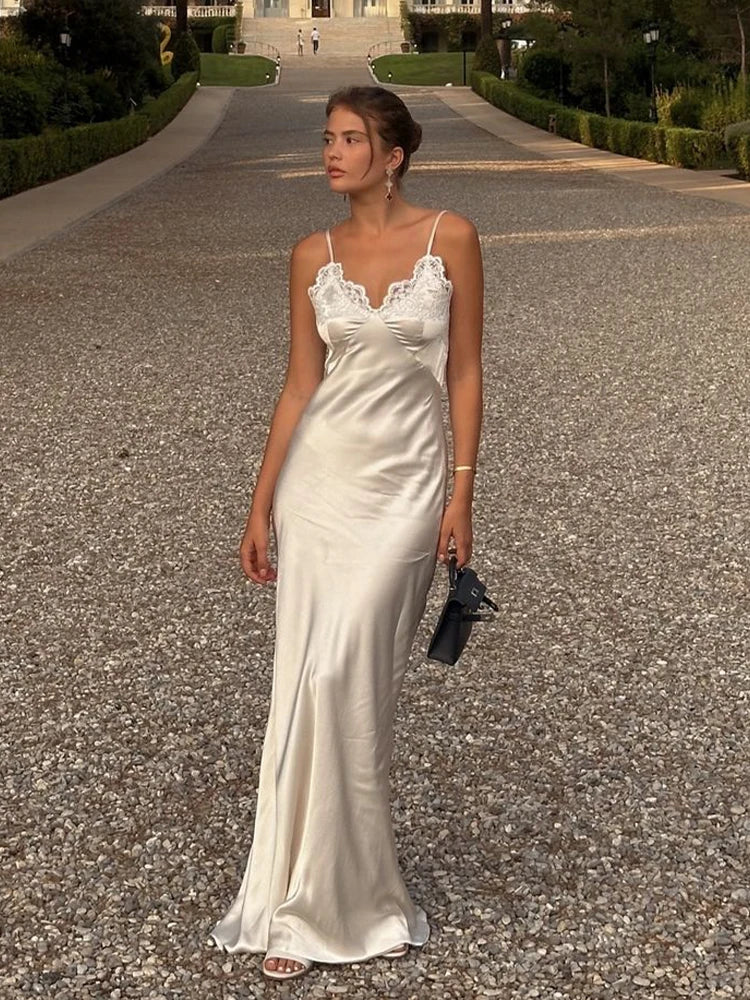 Satin & Lace Backless Slip Dress