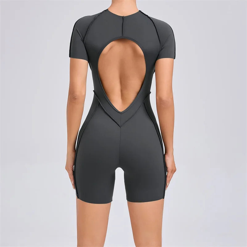 Open Back Short Sleeve Jumpsuit